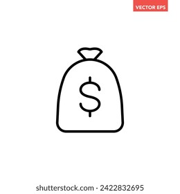 Single money bag with stack of coins line icon, simple finance flat design vector pictogram, infographic interface elements for app logo web button ui ux isolated on white background