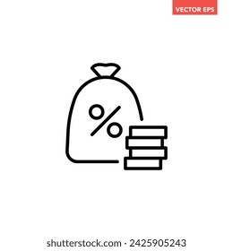 Single money bag with stack of coins line icon, simple finance flat design vector pictogram, infographic interface elements for app logo web button ui ux isolated on white background