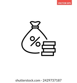 Single money bag with stack of coins line icon, simple finance flat design vector pictogram, infographic interface elements for app logo web button ui ux isolated on white background