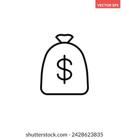 Single money bag thin line icon, simple finance flat design vector pictogram, infographic interface elements for app logo web button ui ux isolated on white background