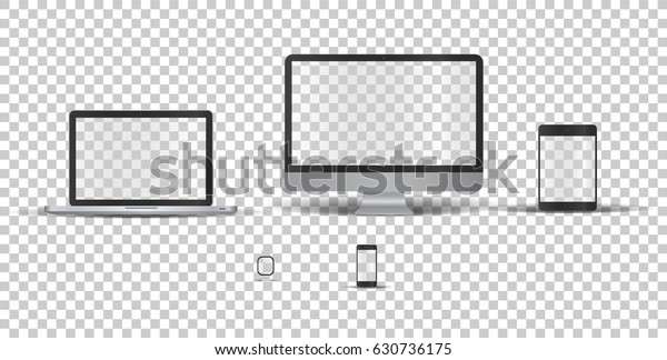 透明な背景にスクリーンを使用しない シングルモニタ ノートパソコン タッチタブレット 電話 および電子時計 テンプレートフレーム ワーク 画像を挿入します ベクターイラスト のベクター画像素材 ロイヤリティフリー