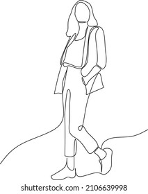 Single or mono or one line art of young women wearing various fashionable garments in various sitting and standing pose.