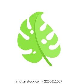 Ilustración vectorial de hoja monstera. Doodle de pegatina botánica o hoja de selva tropical aislada en fondo blanco. Verano, concepto de vacaciones