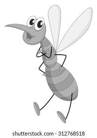 Single mosquito flying on white illustration
