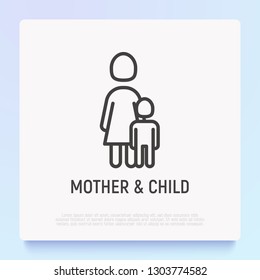 Single Mother And Child Thin Line Icon. Modern Vector Illustration.