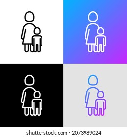Icono de línea delgada de madre soltera y hijo. Ilustración vectorial moderna.