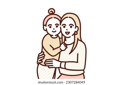 Madre soltera e hijo. Ilustración vectorial de una madre soltera.