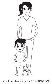 Single mother with children son cartoon vector illustration graphic design