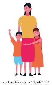 Single mother with daughter and son