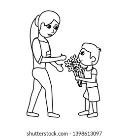 Single mother with kid in black and white