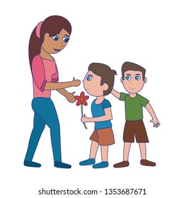 Single mother with kid blue lines