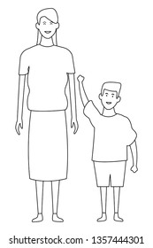 Single mother with kid son in black and white