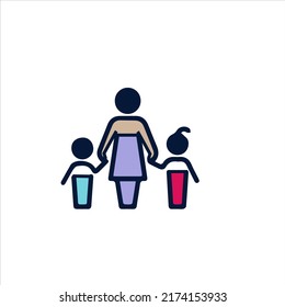 Single Mother with Kids icon design stock illustration on white background