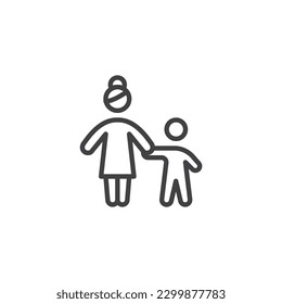 Single mother line icon. linear style sign for mobile concept and web design. Mother with child outline vector icon. Symbol, logo illustration. Vector graphics