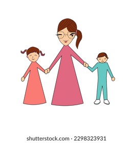 Single mother with little daughters and little boy