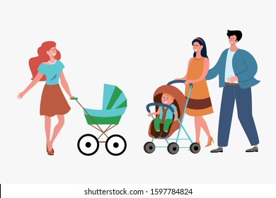 Single mother and married couple with child. Love, togetherness, children flat vector illustration. Family and parenting concept for banner, website design or landing web page