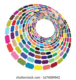 Single mottled, multi-color and colorful spiral, swirl, twirl element. Twisted cyclic, circular and radial, radiating whorl, volute shape
