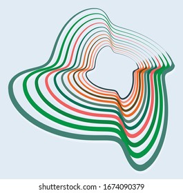 Single mottled, multi-color and colorful spiral, swirl, twirl element. Twisted cyclic, circular and radial, radiating whorl, volute shape over colored backdrop, background