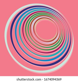 Single mottled, multi-color and colorful spiral, swirl, twirl element. Twisted cyclic, circular and radial, radiating whorl, volute shape over colored backdrop, background