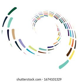 Single mottled, multi-color and colorful spiral, swirl, twirl element. Twisted cyclic, circular and radial, radiating whorl, volute shape