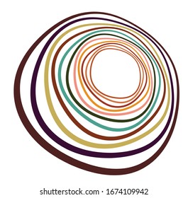 Single mottled, multi-color and colorful spiral, swirl, twirl element. Twisted cyclic, circular and radial, radiating whorl, volute shape