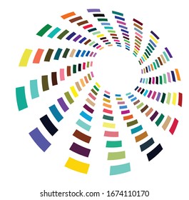 Single mottled, multi-color and colorful spiral, swirl, twirl element. Twisted cyclic, circular and radial, radiating whorl, volute shape