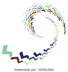 Single mottled, multi-color and colorful spiral, swirl, twirl element. Twisted cyclic, circular and radial, radiating whorl, volute shape