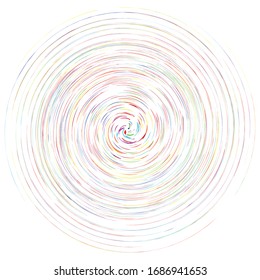 Single mottled, multi-color and colorful spiral, swirl, twirl element. Twisted cyclic, circular and radial, radiating whorl, volute shape