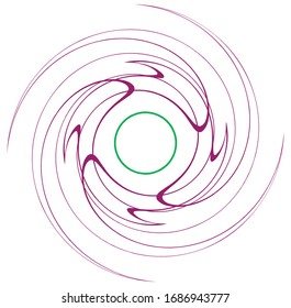 Single mottled, multi-color and colorful spiral, swirl, twirl element. Twisted cyclic, circular and radial, radiating whorl, volute shape