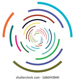 Single mottled, multi-color and colorful spiral, swirl, twirl element. Twisted cyclic, circular and radial, radiating whorl, volute shape
