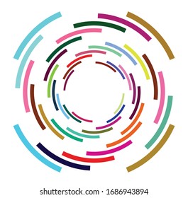 Single mottled, multi-color and colorful spiral, swirl, twirl element. Twisted cyclic, circular and radial, radiating whorl, volute shape