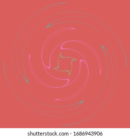 Single mottled, multi-color and colorful spiral, swirl, twirl element. Twisted cyclic, circular and radial, radiating whorl, volute shape over colored backdrop, background