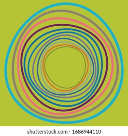 Single mottled, multi-color and colorful spiral, swirl, twirl element. Twisted cyclic, circular and radial, radiating whorl, volute shape over colored backdrop, background