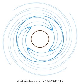 Single mottled, multi-color and colorful spiral, swirl, twirl element. Twisted cyclic, circular and radial, radiating whorl, volute shape
