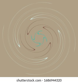 Single mottled, multi-color and colorful spiral, swirl, twirl element. Twisted cyclic, circular and radial, radiating whorl, volute shape over colored backdrop, background