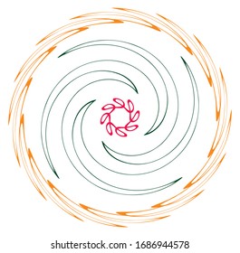 Einmaliges, mehrfarbiges und bunter Spiralspirale, wirbelndes, wirbelhaftes Element. Drehkreuz, kreisförmig und radial, Strahlrohr, volt