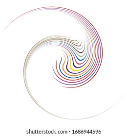 Single mottled, multi-color and colorful spiral, swirl, twirl element. Twisted cyclic, circular and radial, radiating whorl, volute shape