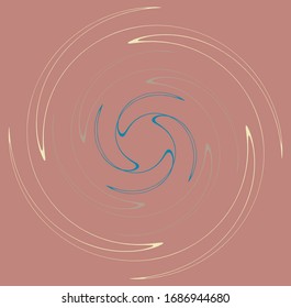 Single mottled, multi-color and colorful spiral, swirl, twirl element. Twisted cyclic, circular and radial, radiating whorl, volute shape over colored backdrop, background