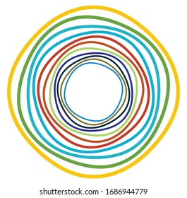 Single mottled, multi-color and colorful spiral, swirl, twirl element. Twisted cyclic, circular and radial, radiating whorl, volute shape