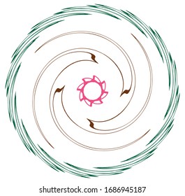Single mottled, multi-color and colorful spiral, swirl, twirl element. Twisted cyclic, circular and radial, radiating whorl, volute shape