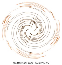 Single mottled, multi-color and colorful spiral, swirl, twirl element. Twisted cyclic, circular and radial, radiating whorl, volute shape
