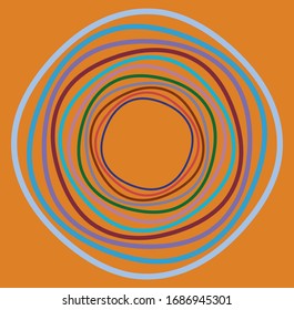 Single mottled, multi-color and colorful spiral, swirl, twirl element. Twisted cyclic, circular and radial, radiating whorl, volute shape over colored backdrop, background