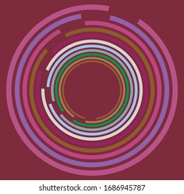 Espiral monomotor, multicolor y colorida, giratoria, giratoria. Torsión cíclica, circular y radial, giro radiante, forma voluta sobre fondo coloreado, fondo