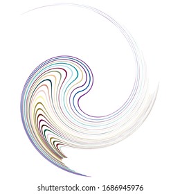 Single mottled, multi-color and colorful spiral, swirl, twirl element. Twisted cyclic, circular and radial, radiating whorl, volute shape
