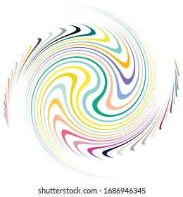 Single mottled, multi-color and colorful spiral, swirl, twirl element. Twisted cyclic, circular and radial, radiating whorl, volute shape