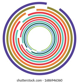 Single mottled, multi-color and colorful spiral, swirl, twirl element. Twisted cyclic, circular and radial, radiating whorl, volute shape