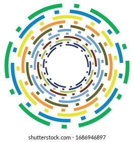Einmaliges, mehrfarbiges und bunter Spiralspirale, wirbelndes, wirbelhaftes Element. Drehkreuz, kreisförmig und radial, Strahlrohr, volt