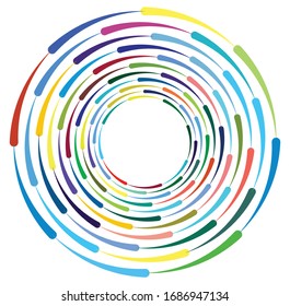 Single mottled, multi-color and colorful spiral, swirl, twirl element. Twisted cyclic, circular and radial, radiating whorl, volute shape