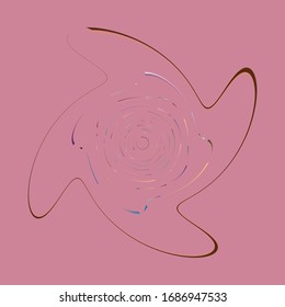 Single mottled, multi-color and colorful spiral, swirl, twirl element. Twisted cyclic, circular and radial, radiating whorl, volute shape over colored backdrop, background