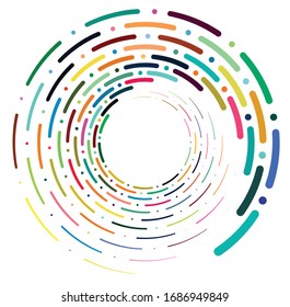 Espiral monomotor, multicolor y colorida, giratoria, giratoria. Torsión cíclica, circular y radial, forma radiante, voluta